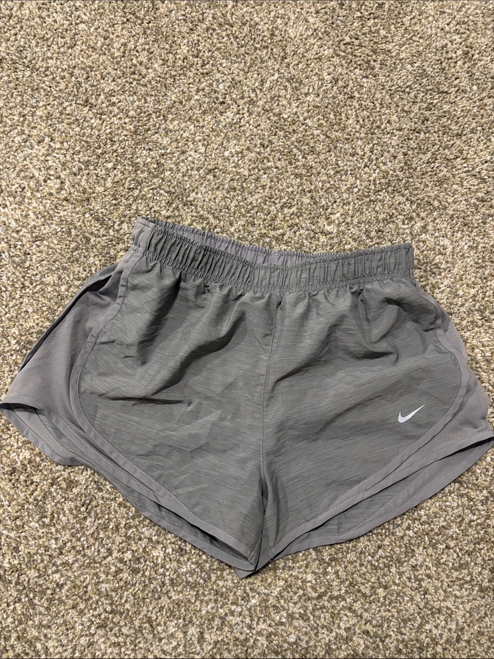 Nike Women's Gray Athletic Running Shorts with White Swoosh